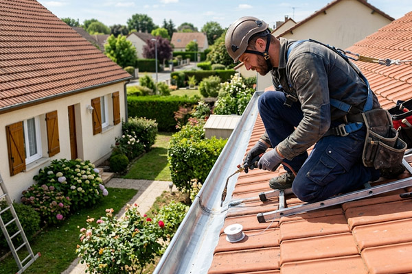 Pose de gouttières neuves en zinc et éléments de zinguerie par un professionnel